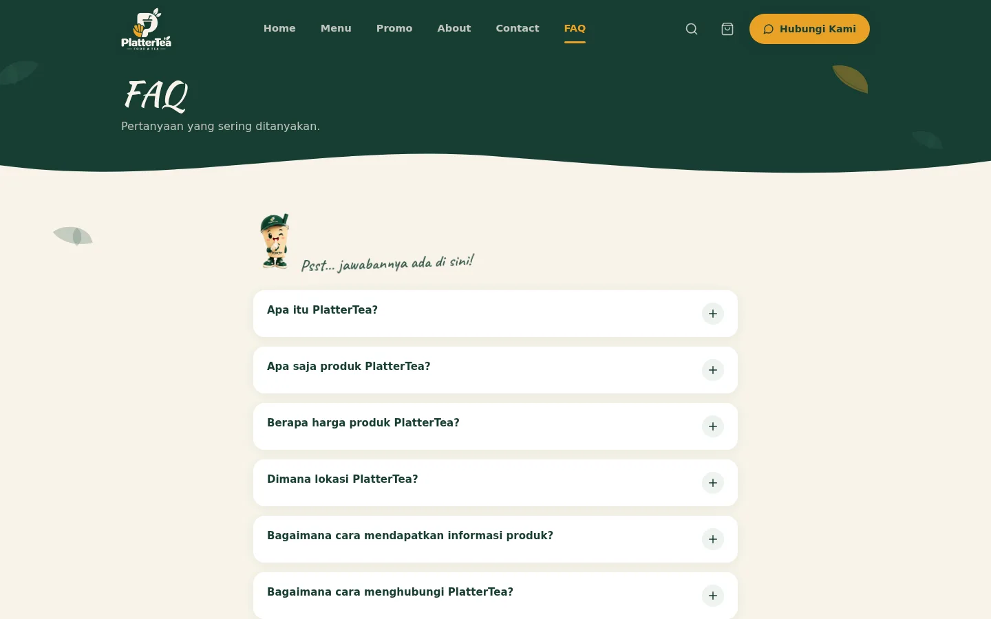 Halaman FAQ — 8 pertanyaan umum seputar produk, harga, lokasi, cara pesan, dan Open PO Market Days